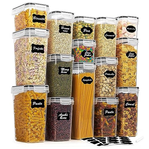 Vtopmart Airtight Food Storage Containers Set with Lids, 15pcs BPA Free Plastic Dry Food Canisters for Kitchen Pantry Organization and Storage, Dishwasher safe, Include 24 Labels, Black image