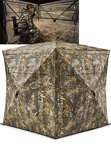 TIDEWE Hunting Blind See Through with Carrying Bag, 3-4 Person Pop Up Ground Blinds 270 Degree image
