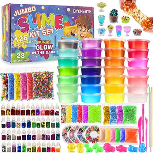 126 Pcs DIY Slime Making Kit for Girls Boys - Birthday Idea for Kids Age 5+. Ultimate Slime Supplies Include 28 Crystal Slime, 2 Glow in The Dark Powder, 48 Bottle Glitter Jar etc. image