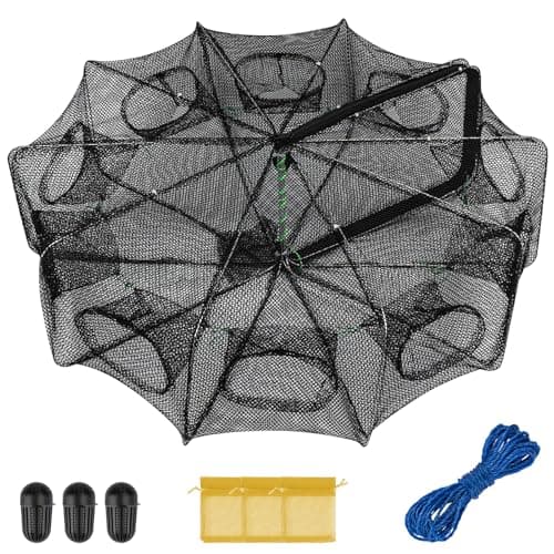 QualyQualy Fishing Bait Trap Crab Net Fishing Trap for Minnow/Crab/Shrimp/Crawdad with Rope, 10 Holes Large Space Fishing Net(10 Holes - 1 Pcs) image
