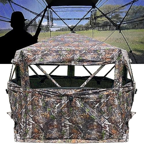 CROSS MARS Extra Large Tall 3-4 Person 5-Sided Hunting Blind 288 Degree See Through Ground Camouflage Portable Pop Up Turkey Deer Blinds Tent image