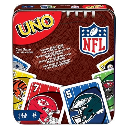 Mattel Games UNO NFL Card Game for Kids & Adults, Travel Game with NFL Team Logos & Special Rule in Storage Tin Box (Amazon Exclusive) image