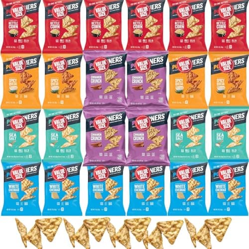 Pop-Cornners Snacks Gluten Free Chips, 5 Flavor Variety Pack 28 Count 1 oz Bags Packaged By Doomi, Individual Snack Bags in Sea Salt, White Cheddar, Sweet & Salty, Cinnamon Crunch and Spicy Queso Flavors - Low-Calorie Popcorn Chips for Snacking Care Packages Parties & More image