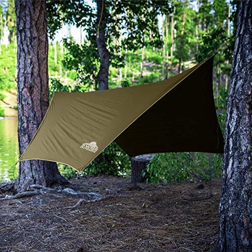 Swiss Outdoors Rain Fly Tarp | Waterproof Tent Shelter Canopy | Lightweight Easy Setup for Hammock, Backpacking or Camp Gear | Premium Quality 12 x 9 ft |, Green Army image