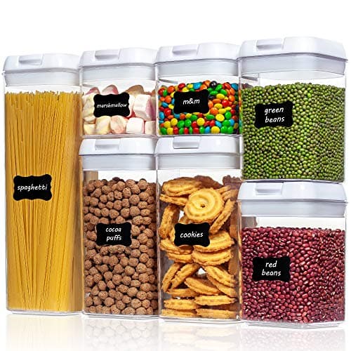 Vtopmart Airtight Food Storage Containers, 7 Pieces BPA Free Plastic Cereal Organizer Canisters with Easy Lock Lids, for Kitchen Pantry Organization, 24 Labels, White image