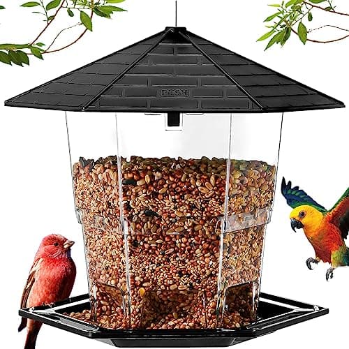 Jealoeur Bird Feeders for Outdoors Hanging Bird Feeder Wild Birds Seed, Black image