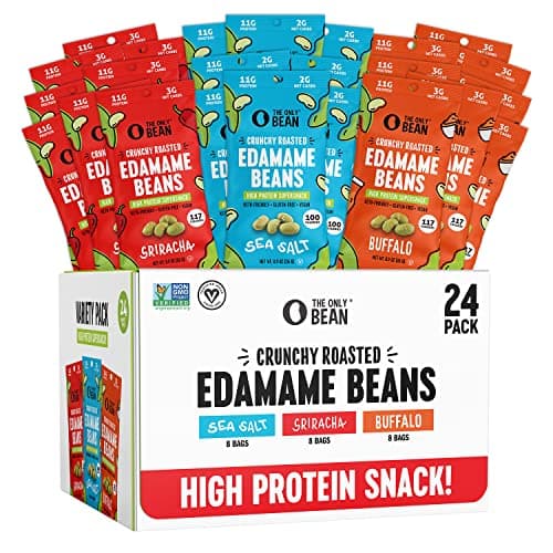 The Only Bean Crunchy Roasted Edamame - Healthy Snacks for Adults and Kids (Variety Pack), Low Calorie & Carb Keto Snack Food, Vegan Gluten Free High Protein Snacks (11g), Office Snack, 0.9oz 24 pack image
