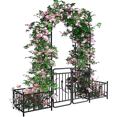 YITAHOME Garden Arbor with Gate and Planter Boxes, 87IN Wedding Arches for Ceremony, Metal Garden Arch for Climbing Plants Outdoor image