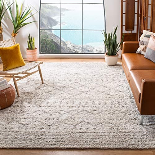 SAFAVIEH Arizona Shag Collection Area Rug - 8' x 10', Ivory & Beige, Moroccan Design, Non-Shedding & Easy Care, 1.6-inch Thick Ideal for High Traffic Areas in Living Room, Bedroom (ASG741A) image