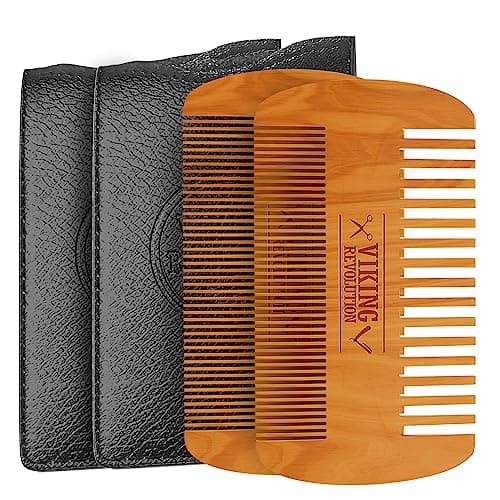 Viking Revolution Wooden Beard Comb & Case, Dual Action Fine & Coarse Teeth image