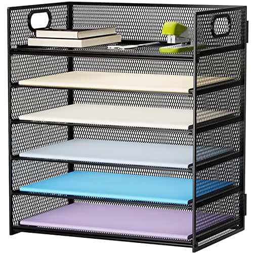 Marbrasse 6 Tier Paper Organizer Letter Tray - Mesh Desk File Organizer with Handle, Paper Sorter Organizer for Letter/A4 Office File Folder Holder - Black image