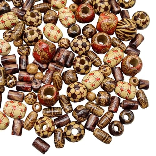 Fun-Weevz 500 PCS Wooden Beads for Jewelry Making Adults, Painted Assorted African, Macrame Supplies, Craft Wood for Bracelets & Necklace, Large & Small Round Barrel Tubular image