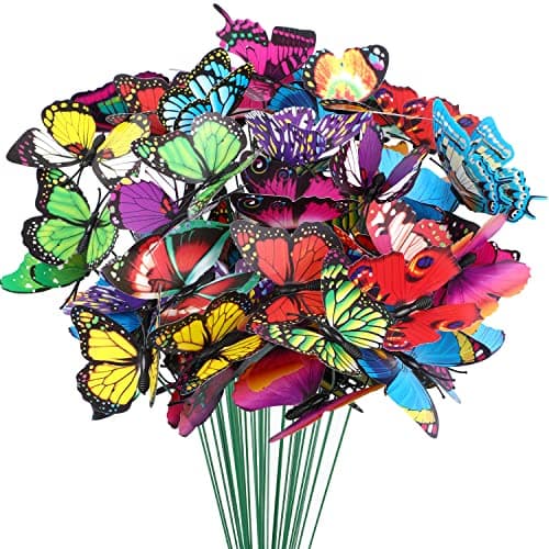 Augshy Butterfly Decorations, 75 Pcs Butterfly Stakes PVC Waterproof Decorative Colorful Garden Stakes for Indoor/Outdoor Christmas Yard Decor image