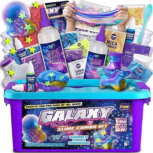 Toy Galaxy Slime Kit for Boys Girls 10-12, FunKidz Ultimate Metallic Slime Making Kit for Kids Ages 8-10 D.I.Y. Glow, Galactic, Fun Slime Gifts image