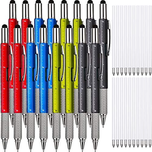 Zhanmai Pen 16pcs, 6-in-1 Multitool Tech Tool Pen with Ruler, Level, Stylus, Screwdriver, Refills, Creative Gifts for Men (Red, Green, Blue, Gray) image
