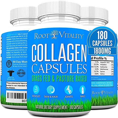 Root Vitality Collagen Peptides Capsules - Grass-Fed, Pasture-Raised Hydrolyzed Protein Supplement for Skin, Hair, & Nails - Non-GMO, Zero Sugar Daily Pills for Men & Women (180 Capsules) image