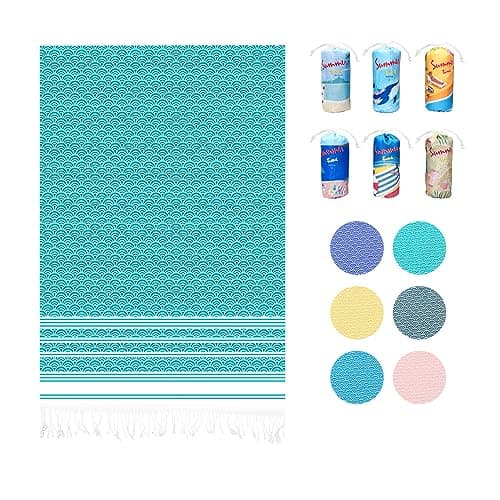 Mexiblanke Turkish Large Beach Towel with Hidden Zip Pocket Sand Proof Turkish Towel,Light Travel Towel,100% Cotton Beach Gift, Sand Proof-39x71 inches（Green） image