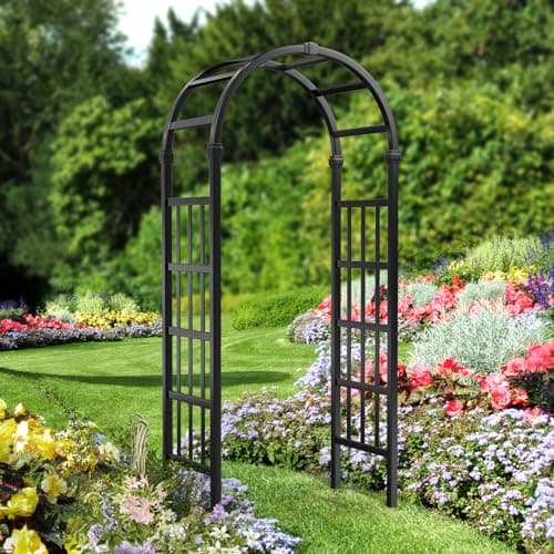 VINGLI Vinyl Garden Arbor, PVC Wedding Arch for Ceremony Party, Garden Trellis for Climbing Plants Outdoor, Arch Backdrop Stand for Garden, Backyard, Lawn (Black) image