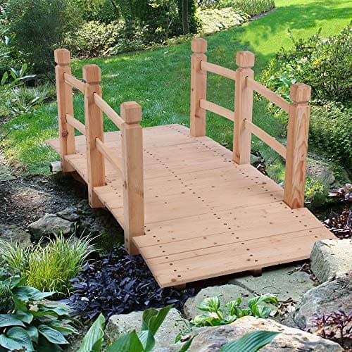 Volowoo Garden Bridge,Wooden Arc Bridge with Rails for Garden,Classic Decoration for Landscaping，Backyard Creek Pond or Farm (59.06 x 26.38 x 22.05)‘’ image