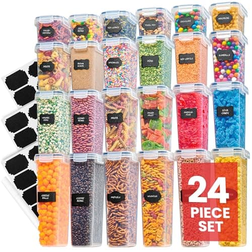 Airtight Food Storage Containers Set - 24 Pcs Air Tight Pantry Storage Containers with Lids - Pasta Flour Sugar Cereal Containers - Storage Containers for Food - 4 Sizes - Kitchen Storage Containers image