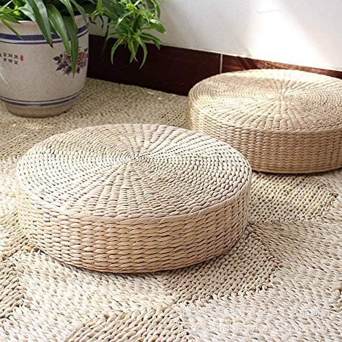 HUAWELL 2 Pack Tatami Floor Pillow Sitting Cushion Bigger Size, Round Padded Room Floor Straw Mat for Outdoor Seat (Dia: 19.7) image
