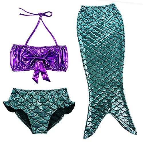 TFJH E 3PCS Kids Girls Fancy Princess Swimmable Mermaid Tail Set, Dark Blue, 3-4 Years(Tag No 100) image