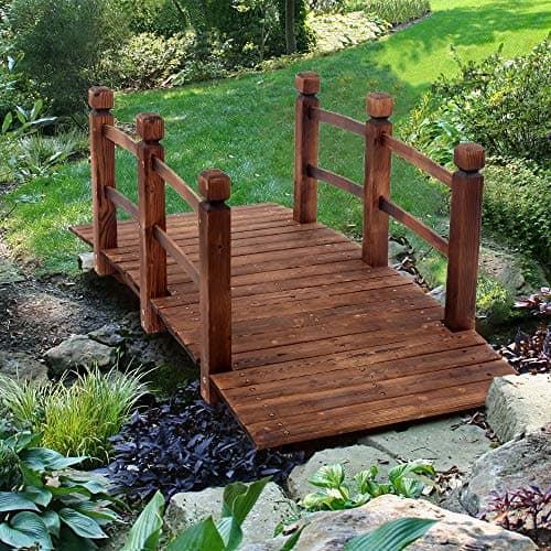 WISLAS 5FT Wooden Garden Bridge with Handrails, Decorative Landscape Footbridge for Yard, Pond, Farm or Creek - Rust-Resistant Cedar Construction, Easy Assembly & 500LB Capacity image