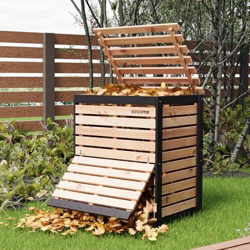 SOCOME 95 Gallon Solid Wood Composter, Outdoor Compost Bin with Pull-Out Door, Large Composting Bin for Backyard, Garden, Patio, Natural image
