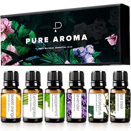 Essential Oils Set by Pure Aroma - Top 6 Aromatherapy Oils Gift Set-6 Pack, 10ml (Eucalyptus, Lavender, Lemongrass, Sweet Orange, Peppermint, Tea Tree) image