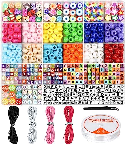 Dowsabel Bracelet Making Kit - Pony, Polymer Clay, Smile Face & Letter Beads for DIY Jewelry, Arts & Crafts Gifts for Girls Age 6-12 image
