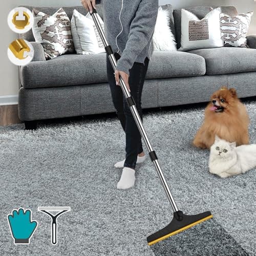 B-Land Carpet Rake for Pet Hair Removal, Reusable Pet Hair Remover with 60” Adjustable Long Handle, Carpet Scraper Dog Cat Hair Remover Tool for Rugs, Mats image