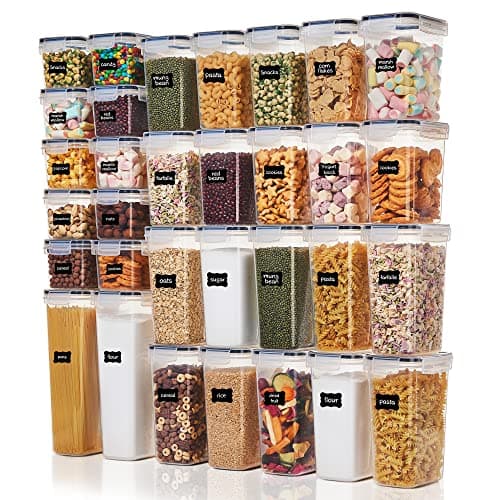 Vtopmart 32pcs Airtight Food Storage Containers Set, BPA Free Plastic Kitchen and Pantry Organization Canisters with Lids for Cereal, Dry Food, Flour and Sugar, Includes 32 Labels image